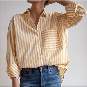 AYR Deep End Button Down Shirt in White and Yellow Stripe (L)
